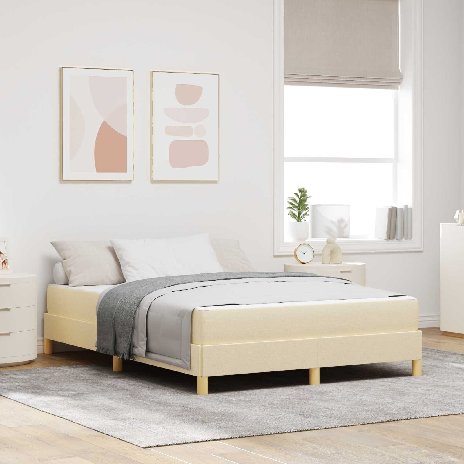 vidaXL Легло с пружинирана основа с матрак Крем 140 x 200 cm текстил