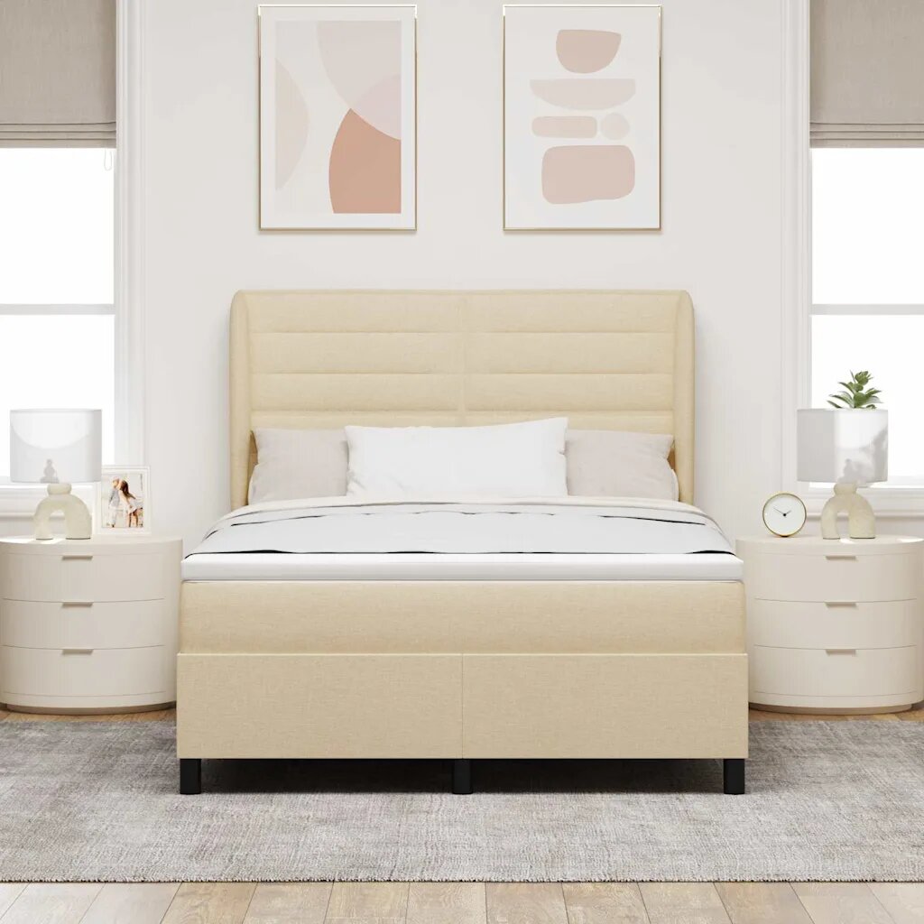 vidaXL Легло с пружинирана основа с матрак Крем 140 x 200 cm текстил