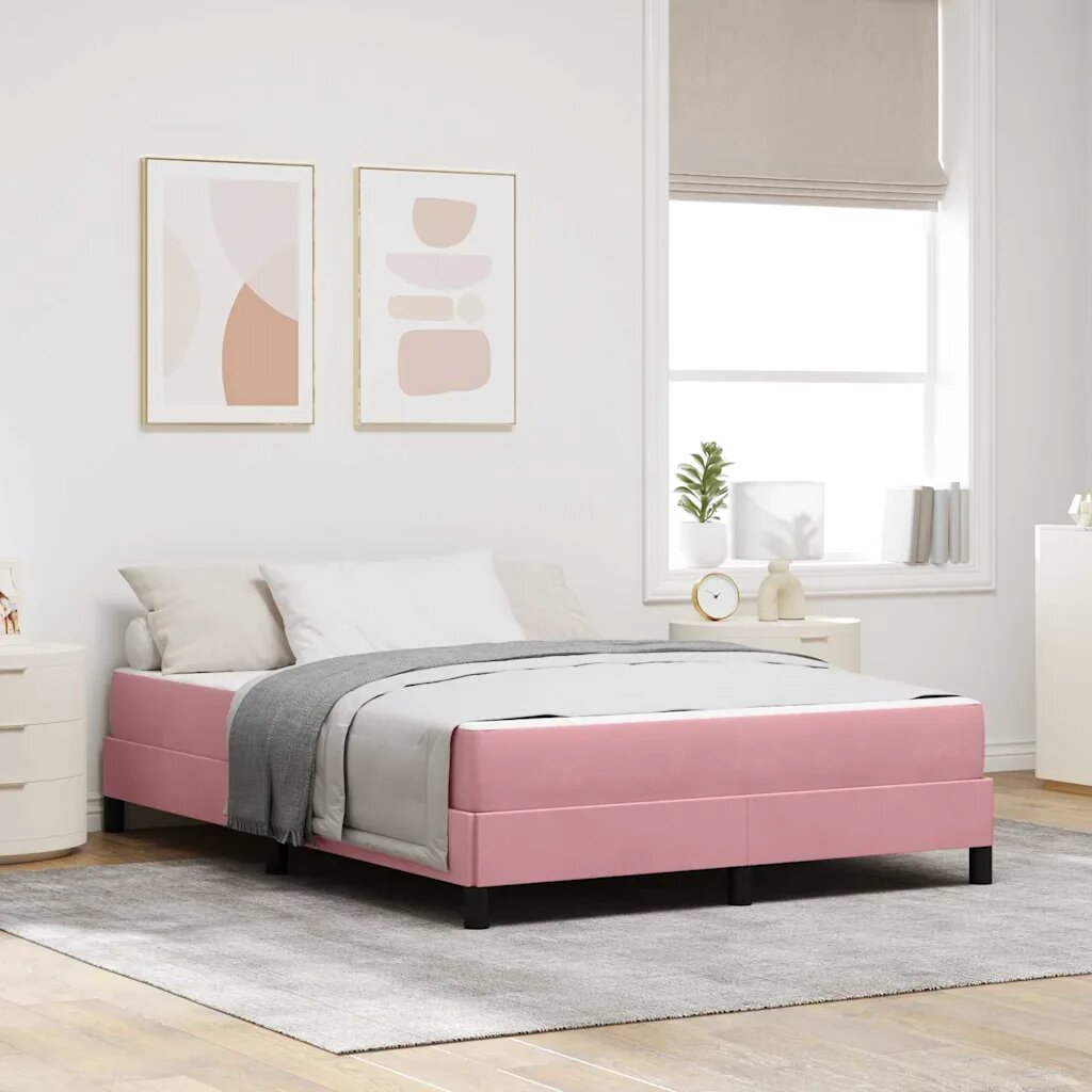 vidaXL Легло с пружинирана основа с матрак Розово 140 x 190 cm текстил