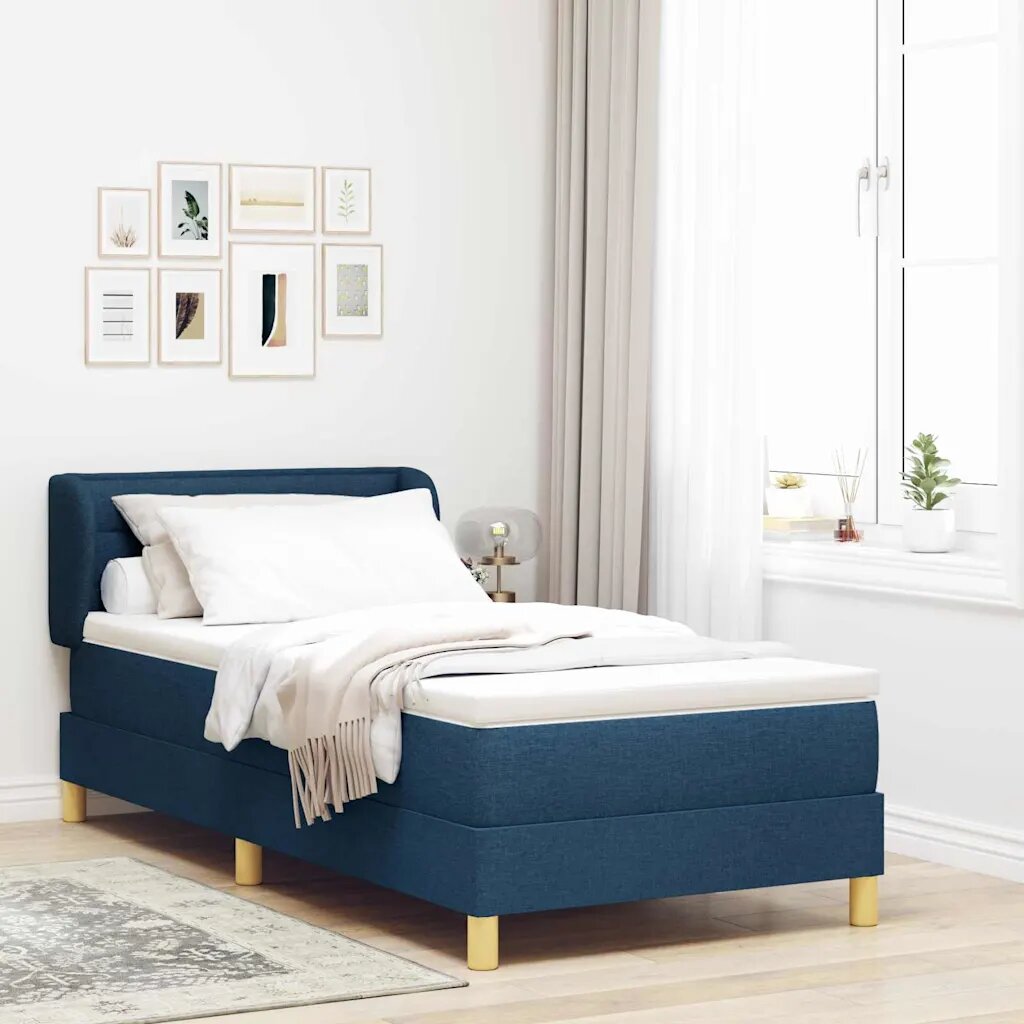 vidaXL Легло с пружинирана основа с матрак Синьо 100 x 200 cm текстил