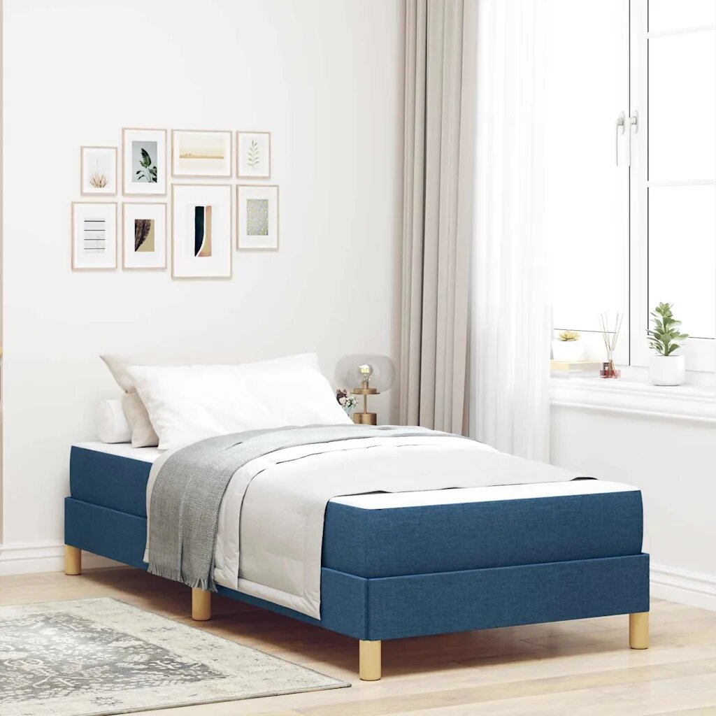 vidaXL Легло с пружинирана основа с матрак Синьо 90 x 190 cm текстил