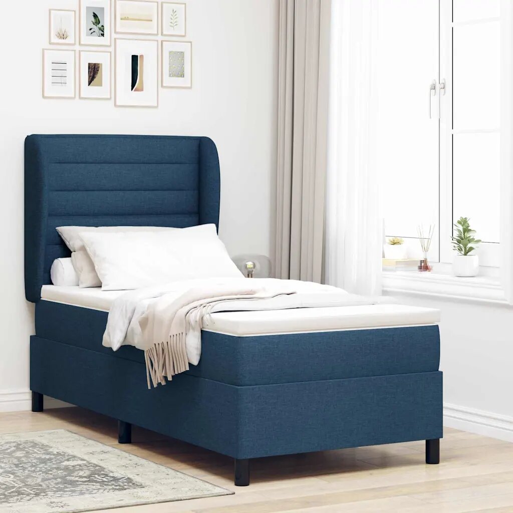vidaXL Легло с пружинирана основа с матрак Синьо 90 x 190 cm текстил