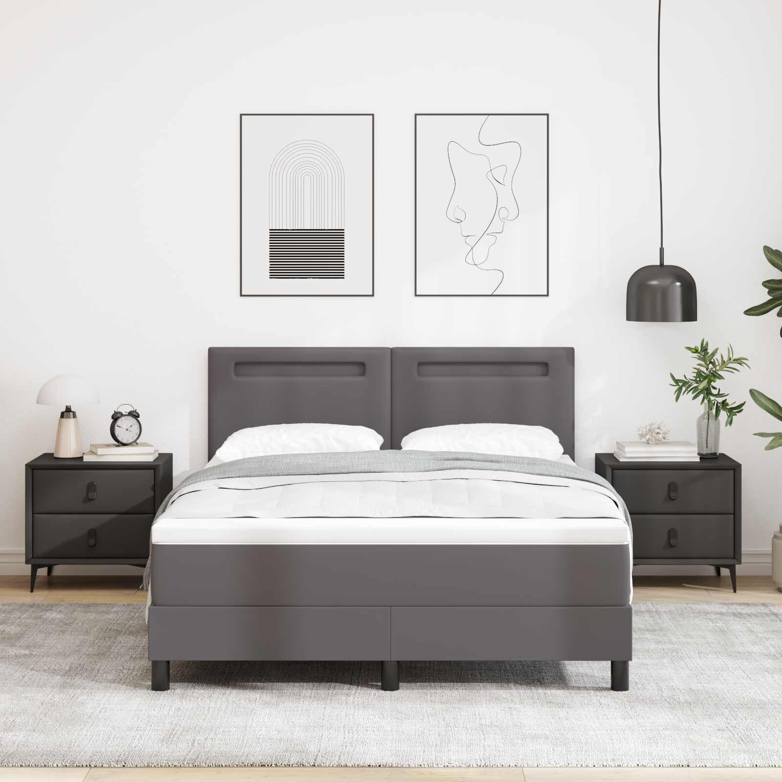 vidaXL Легло с пружинирана основа с матрак Сив 140 x 200 cm Изкуствена