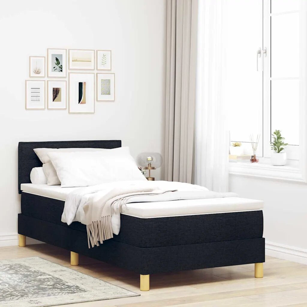 vidaXL Легло с пружинирана основа с таблото Черно 90 x 190 cm текстил
