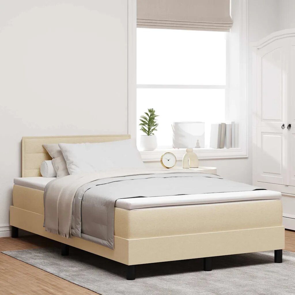 vidaXL Легло с пружинирана основа с таблото Крем 120 x 190 cm текстил