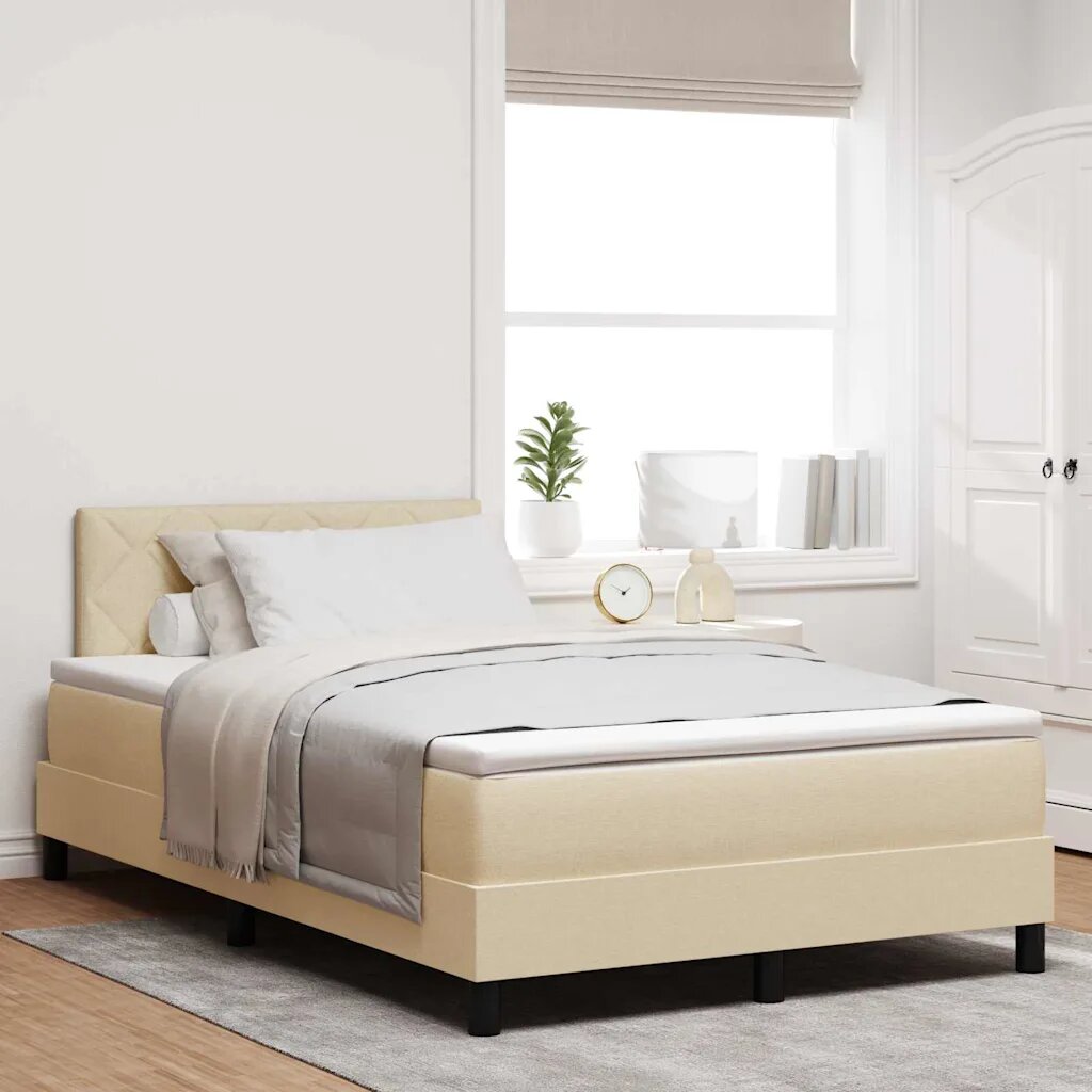 vidaXL Легло с пружинирана основа с таблото Крем 120 x 190 cm текстил