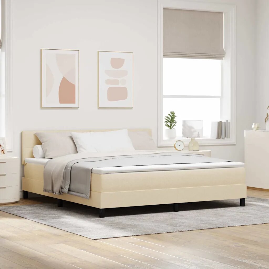 vidaXL Легло с пружинирана основа с таблото Крем 180 x 200 cm текстил