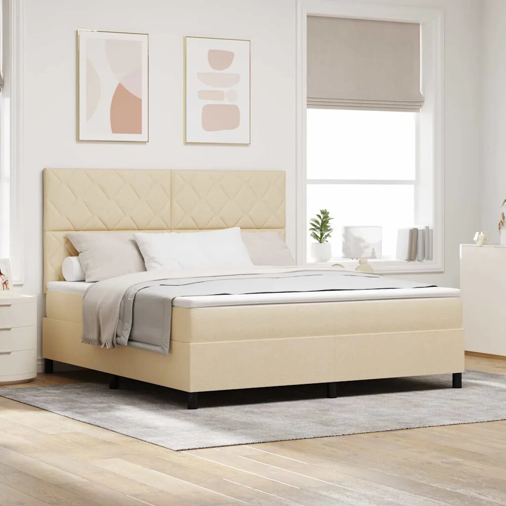 vidaXL Легло с пружинирана основа с таблото Крем 180 x 200 cm текстил