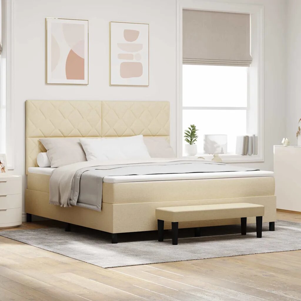vidaXL Легло с пружинирана основа с таблото Крем 180 x 200 cm текстил