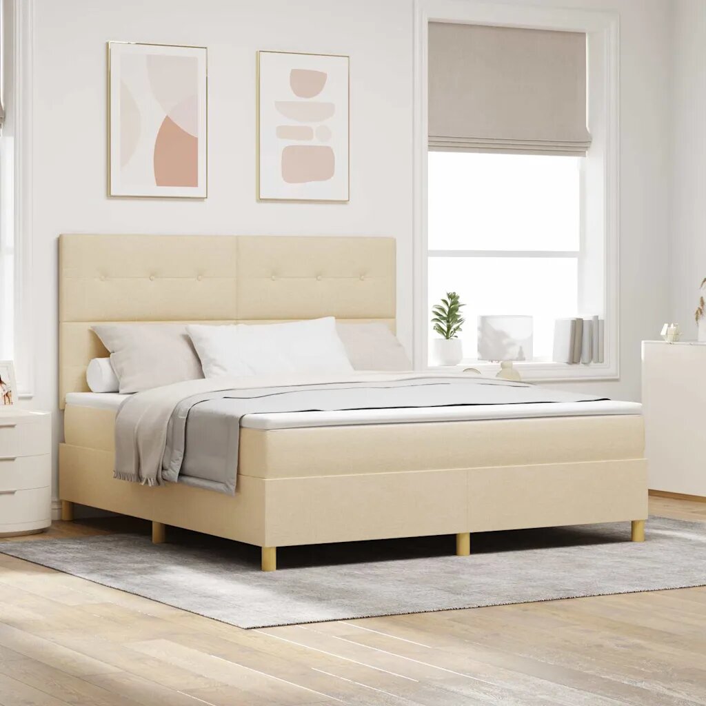 vidaXL Легло с пружинирана основа с таблото Крем 180 x 200 cm текстил