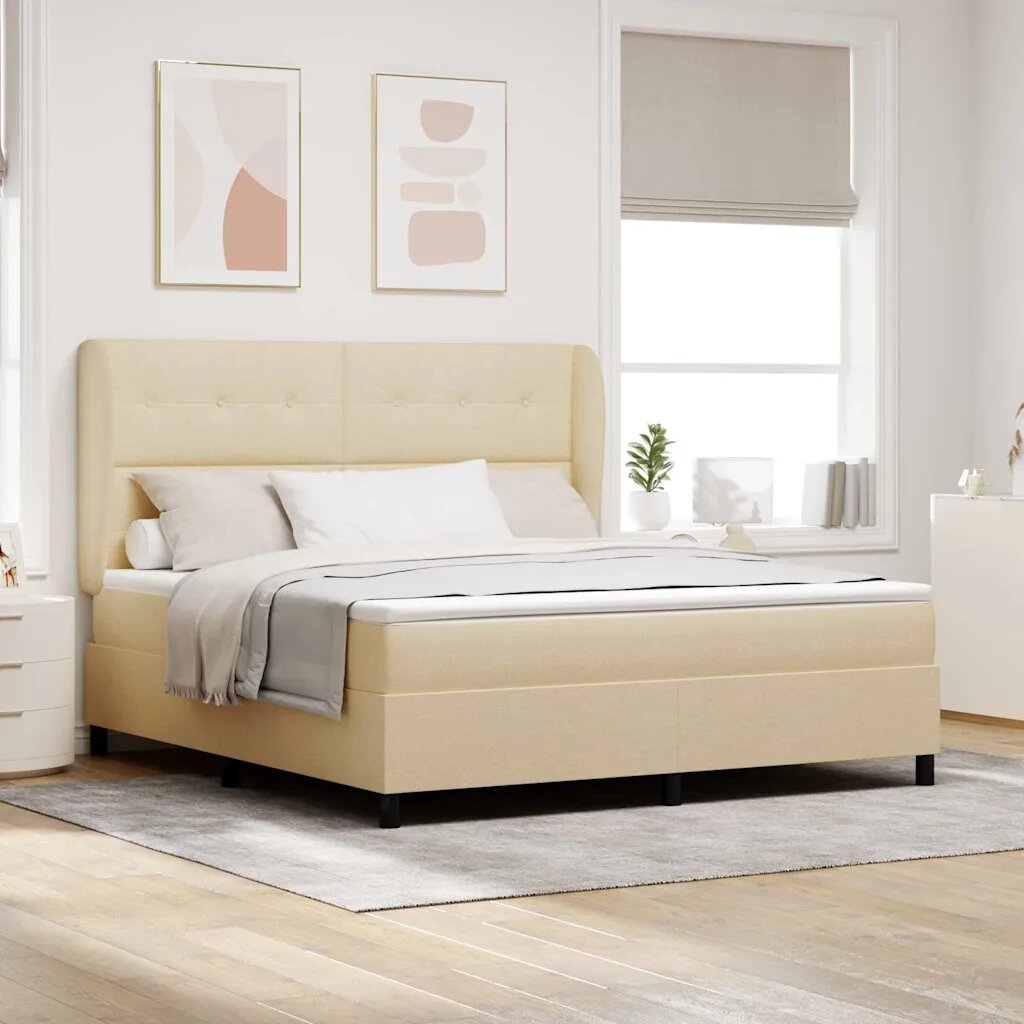 vidaXL Легло с пружинирана основа с таблото Крем 180 x 200 cm текстил