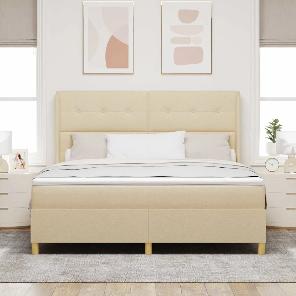 vidaXL Легло с пружинирана основа с таблото Крем 180 x 200 cm текстил