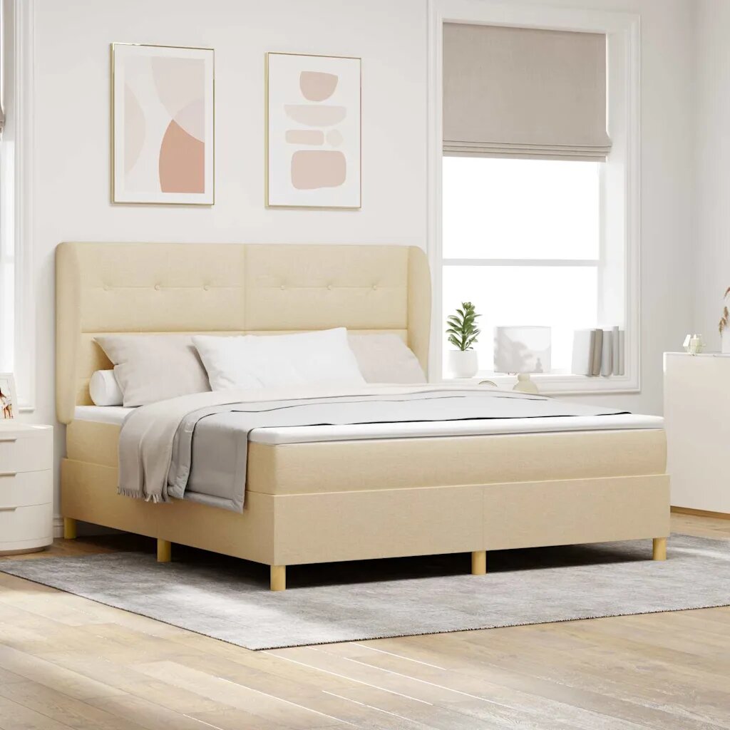 vidaXL Легло с пружинирана основа с таблото Крем 200 x 180 cm текстил