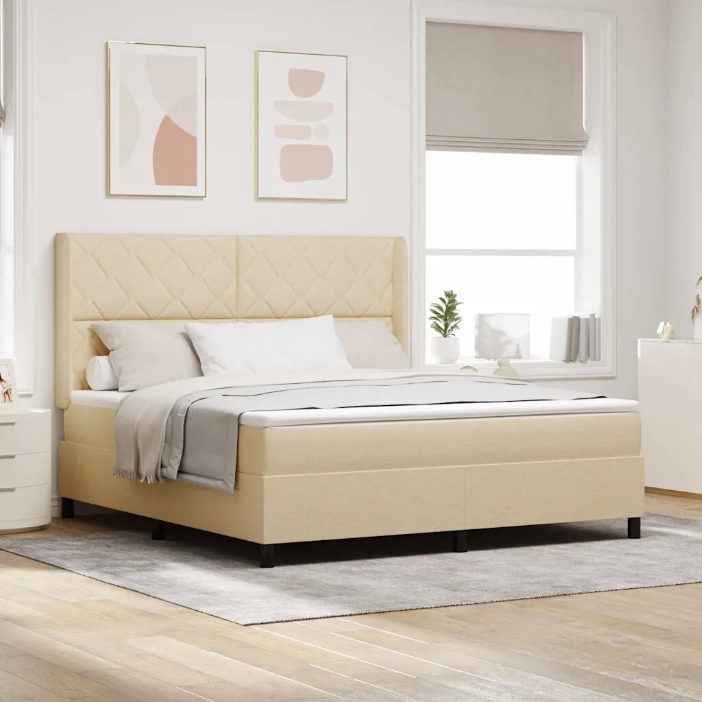 vidaXL Легло с пружинирана основа с таблото Крем 200 x 180 cm текстил