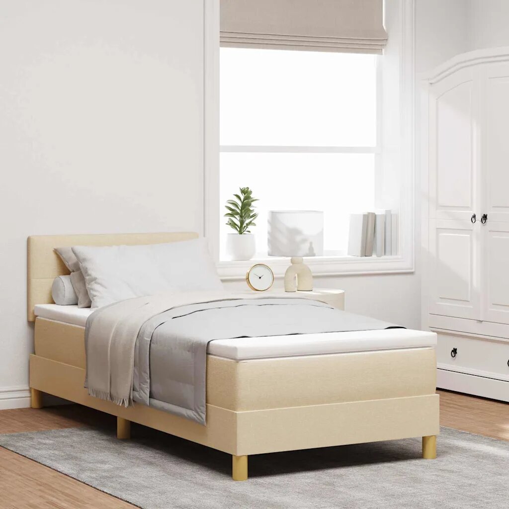 vidaXL Легло с пружинирана основа с таблото Крем 90 x 190 cm текстил