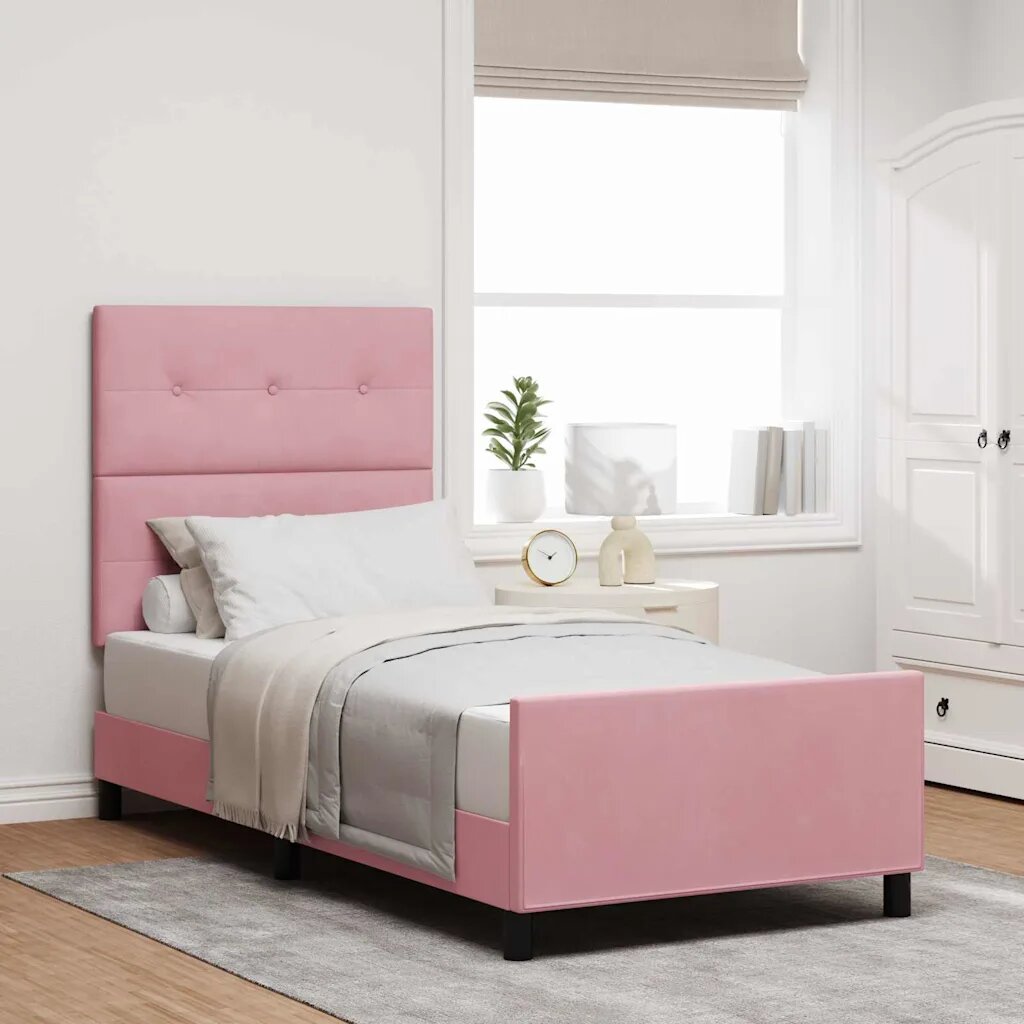 vidaXL Легло с пружинирана основа с таблото Розово 90 x 190 cm Кадифе