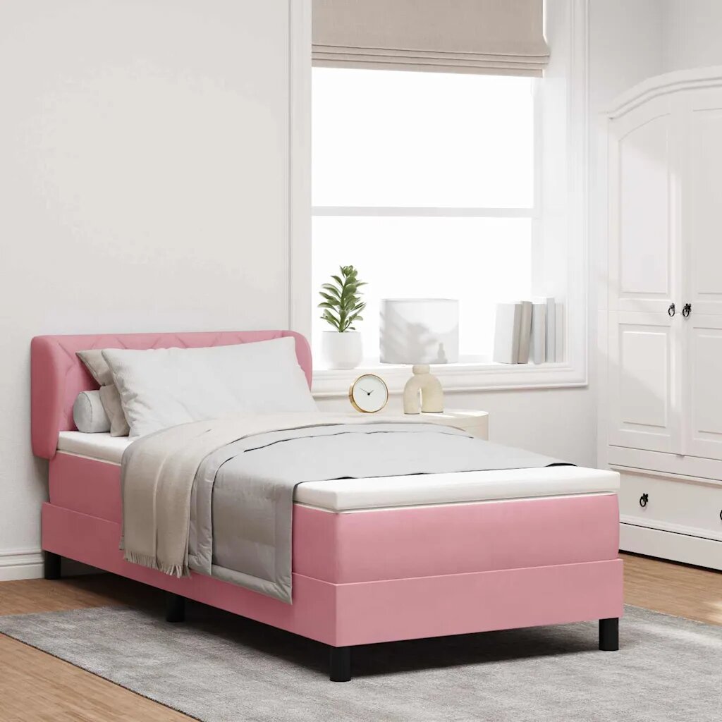 vidaXL Легло с пружинирана основа с таблото Розово 90 x 190 cm Кадифе