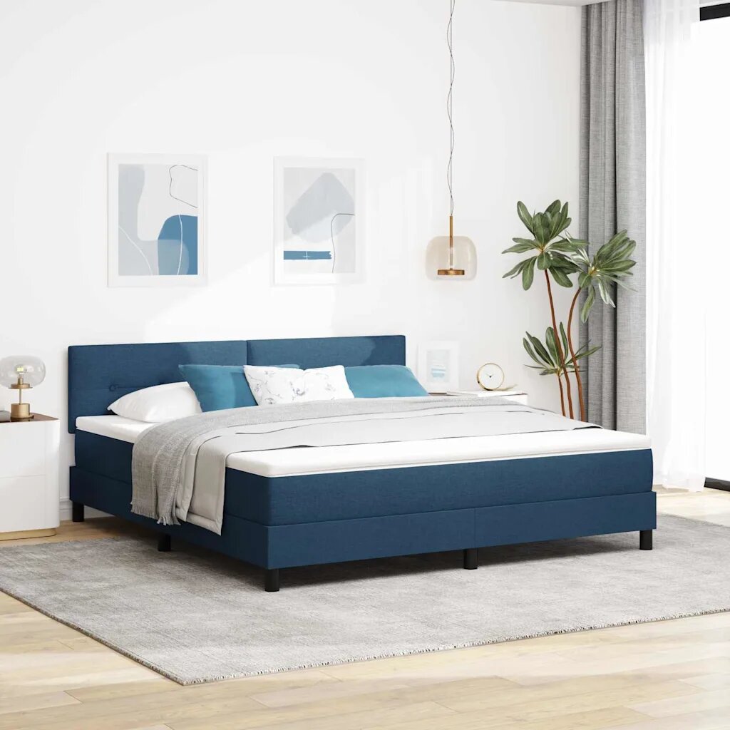 vidaXL Легло с пружинирана основа с таблото Синьо 180 x 200 cm текстил
