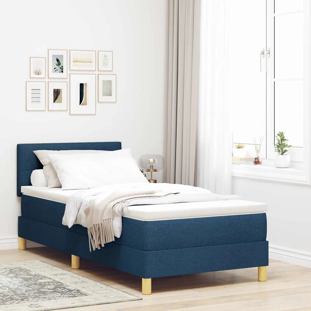 vidaXL Легло с пружинирана основа с таблото Синьо 90 x 190 cm текстил