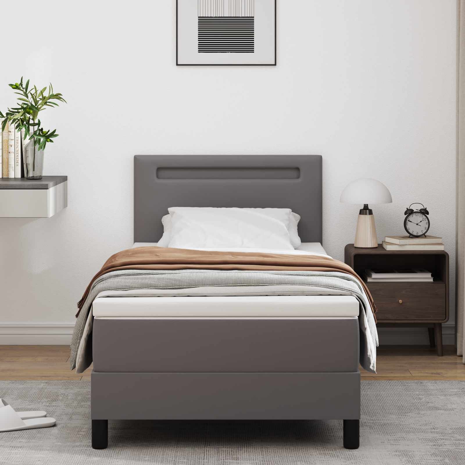 vidaXL Легло с пружинирана основа с таблото Сив 90 x 190 cm Изкуствена