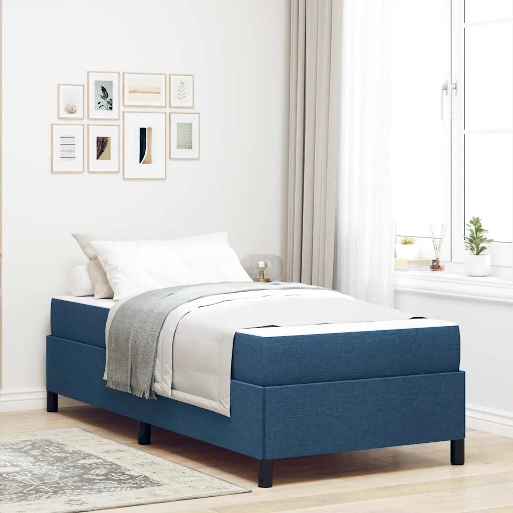 vidaXL Легло с пружинирана основа Синьо 90 x 190 cm текстил