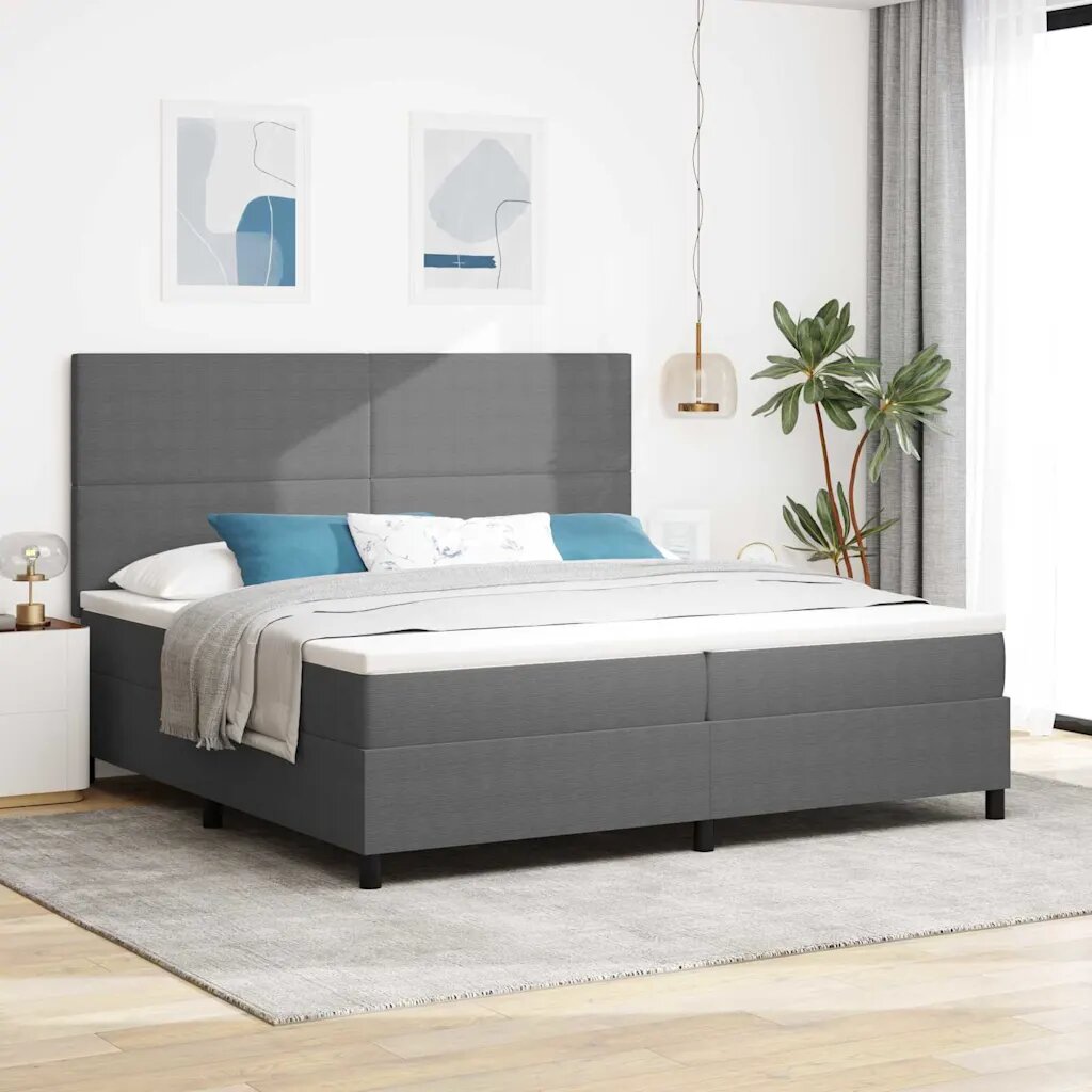vidaXL Легло с пружинирана основа Светлосив и бял 200 x 200 cm