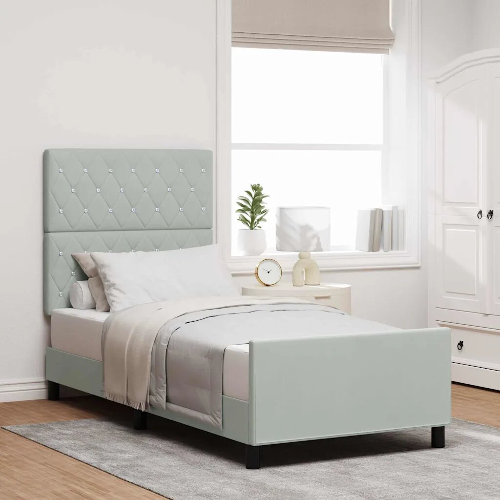vidaXL Легло с пружинирана основа Светлосиво 90 x 190 cm Кадифе