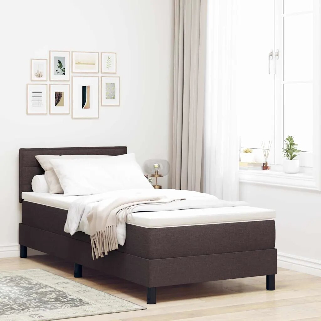 vidaXL Легло с пружинирана основа Тъмен кафяв 90 x 190 cm текстил