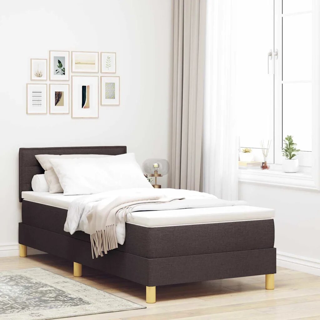 vidaXL Легло с пружинирана основа Тъмен кафяв 90 x 200 cm текстил