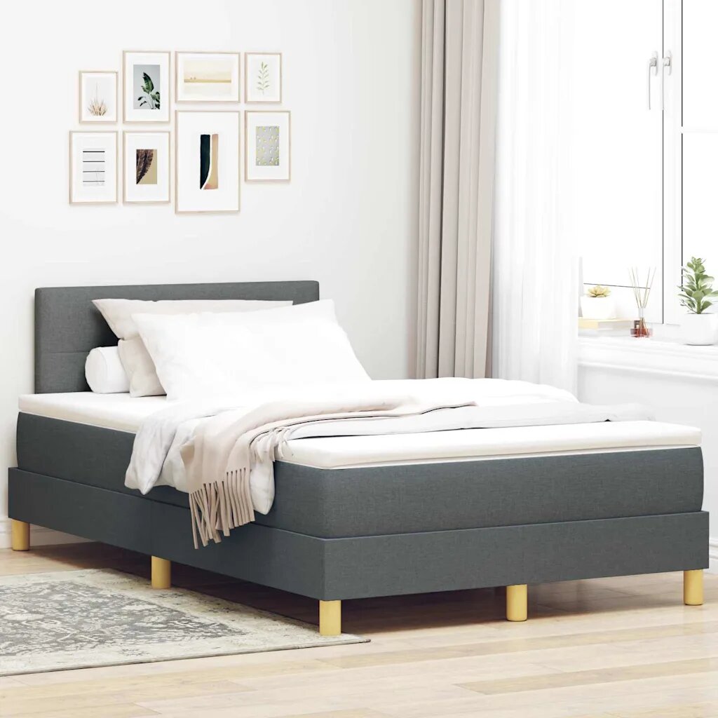 vidaXL Легло с пружинирана основа Тъмен сив 120 x 190 cm текстил
