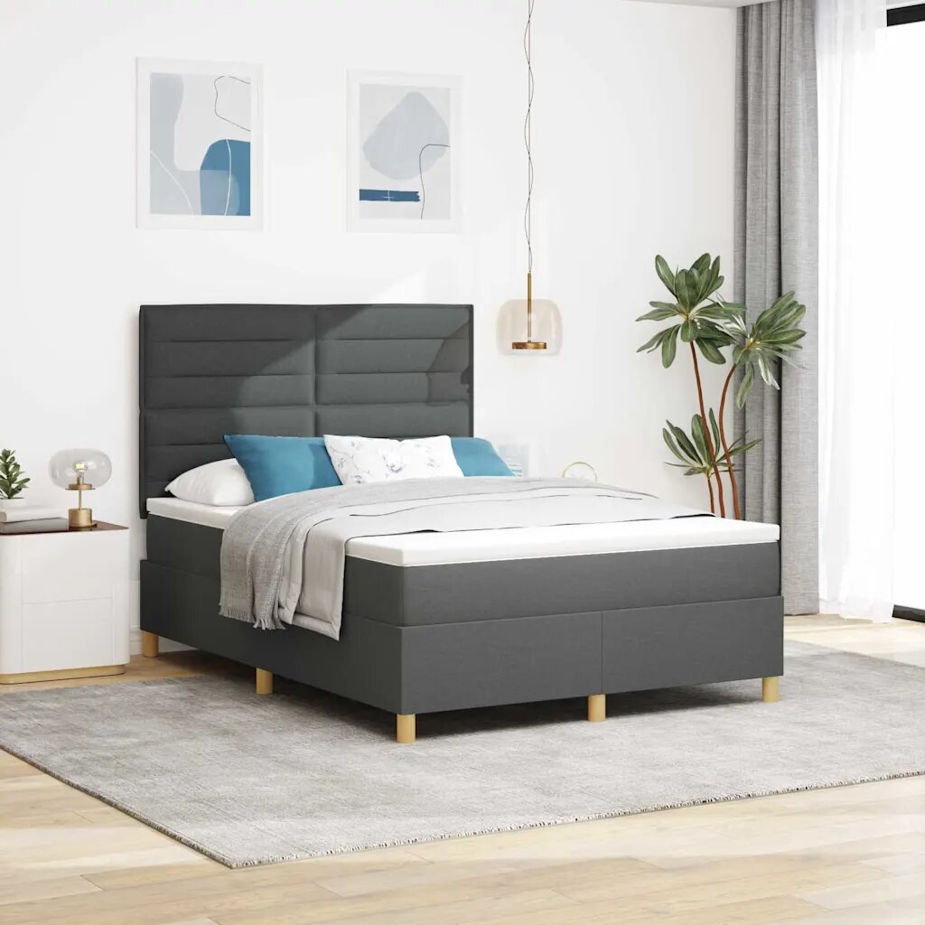 vidaXL Легло с пружинирана основа Тъмен сив 140 x 200 cm текстил