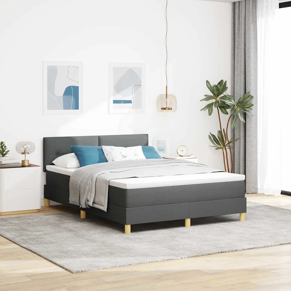 vidaXL Легло с пружинирана основа Тъмен сив 140 x 200 cm текстил