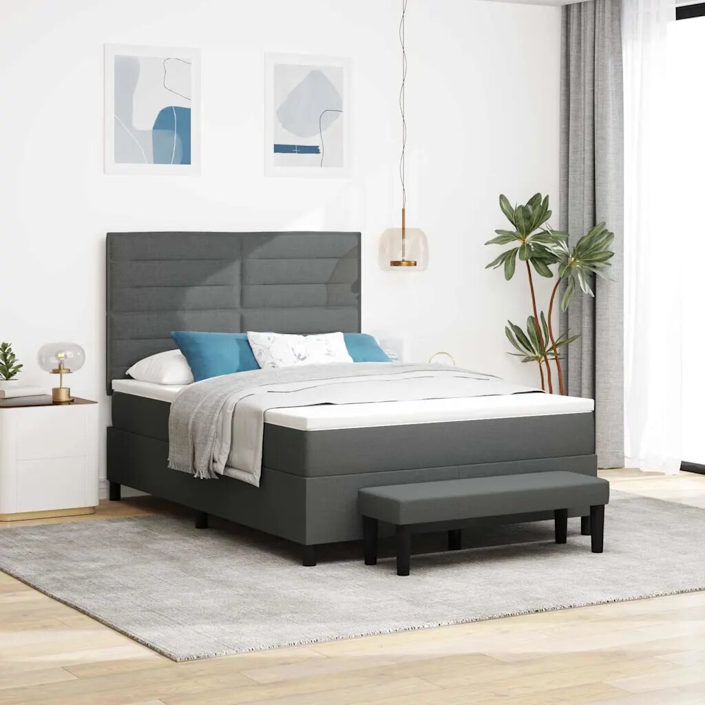 vidaXL Легло с пружинирана основа Тъмен сив 160 x 200 cm текстил