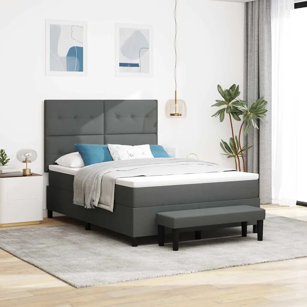 vidaXL Легло с пружинирана основа Тъмен сив 160 x 200 cm текстил