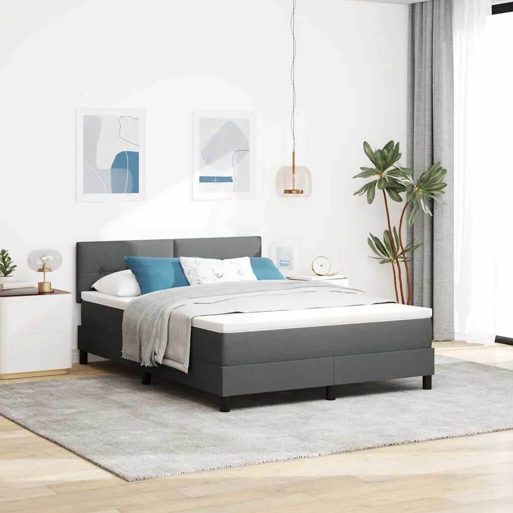 vidaXL Легло с пружинирана основа Тъмен сив 160 x 200 cm текстил