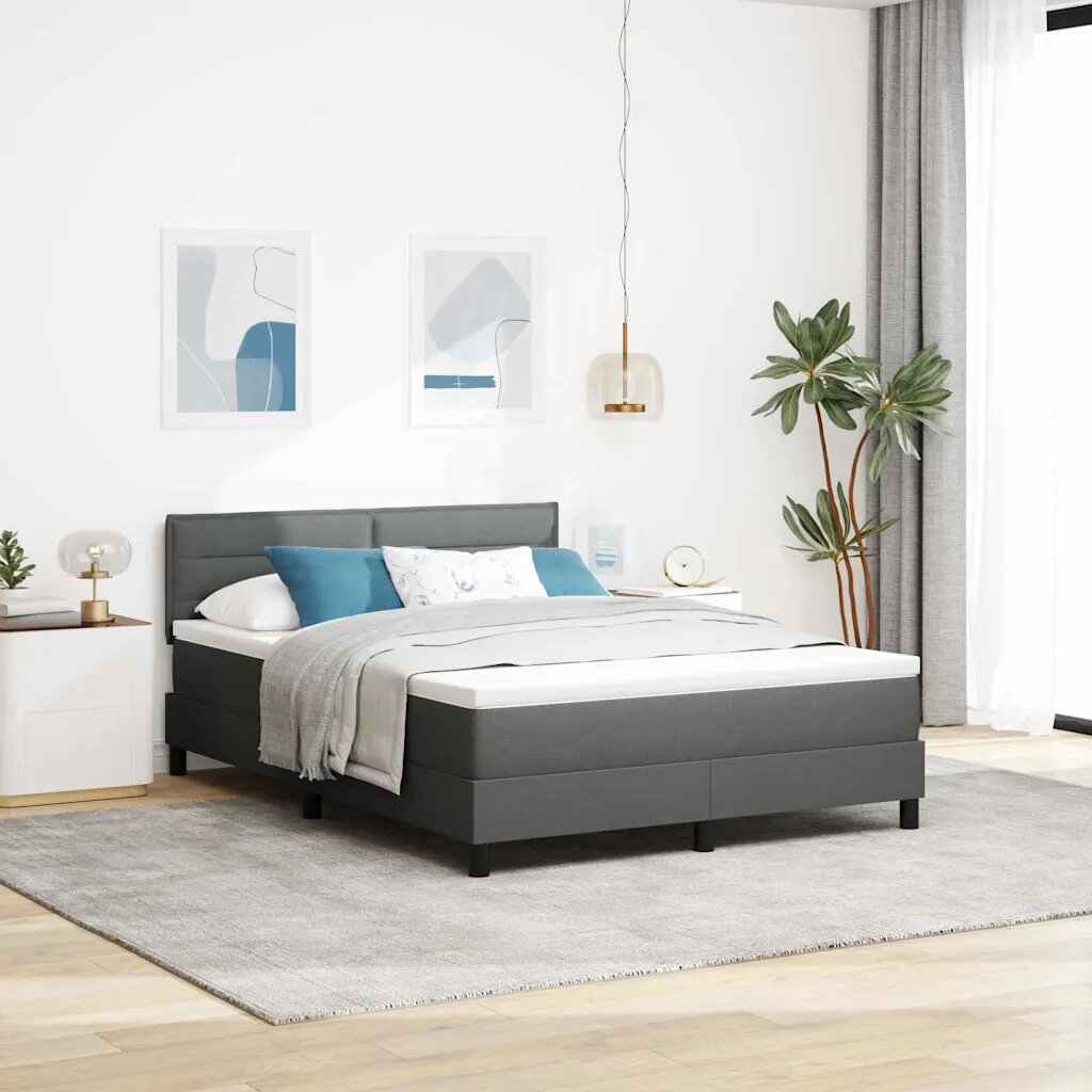 vidaXL Легло с пружинирана основа Тъмен сив 160 x 200 cm текстил