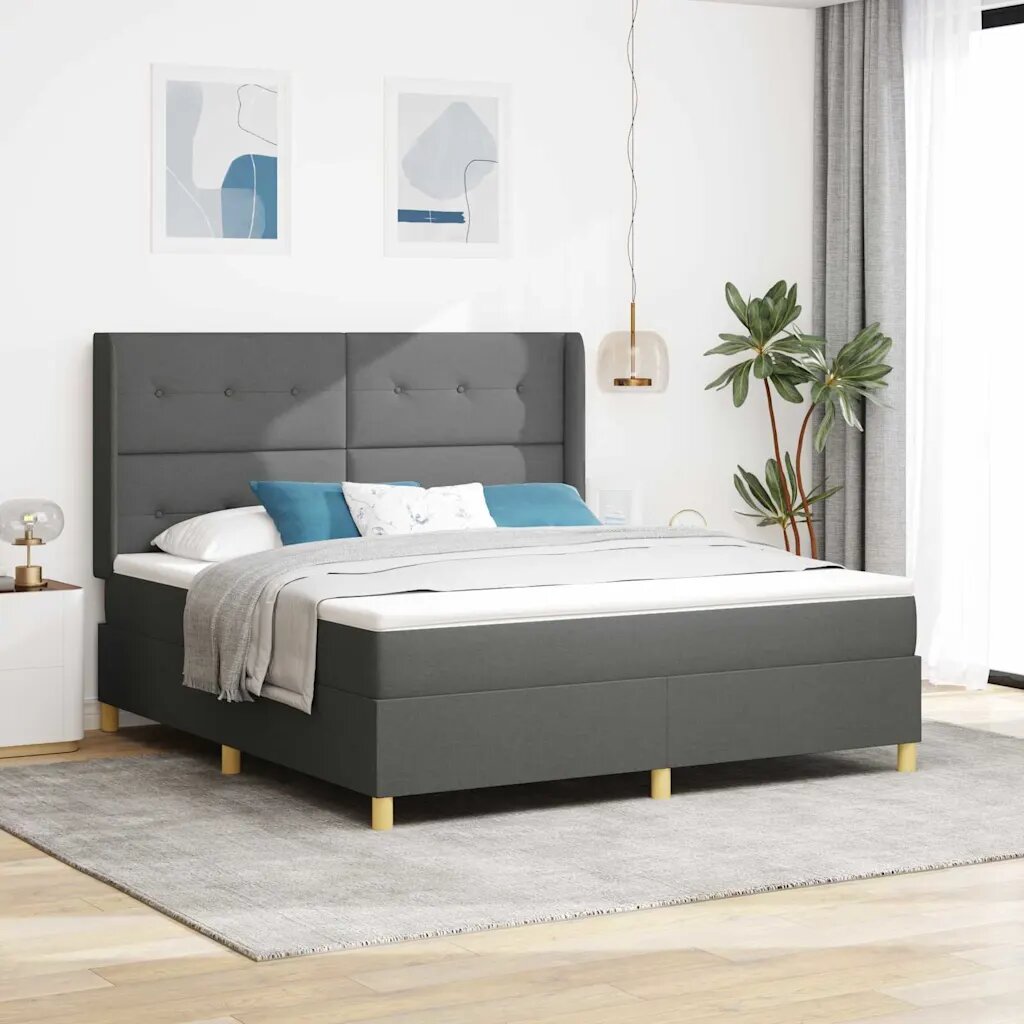 vidaXL Легло с пружинирана основа Тъмен сив 180 x 200 cm текстил