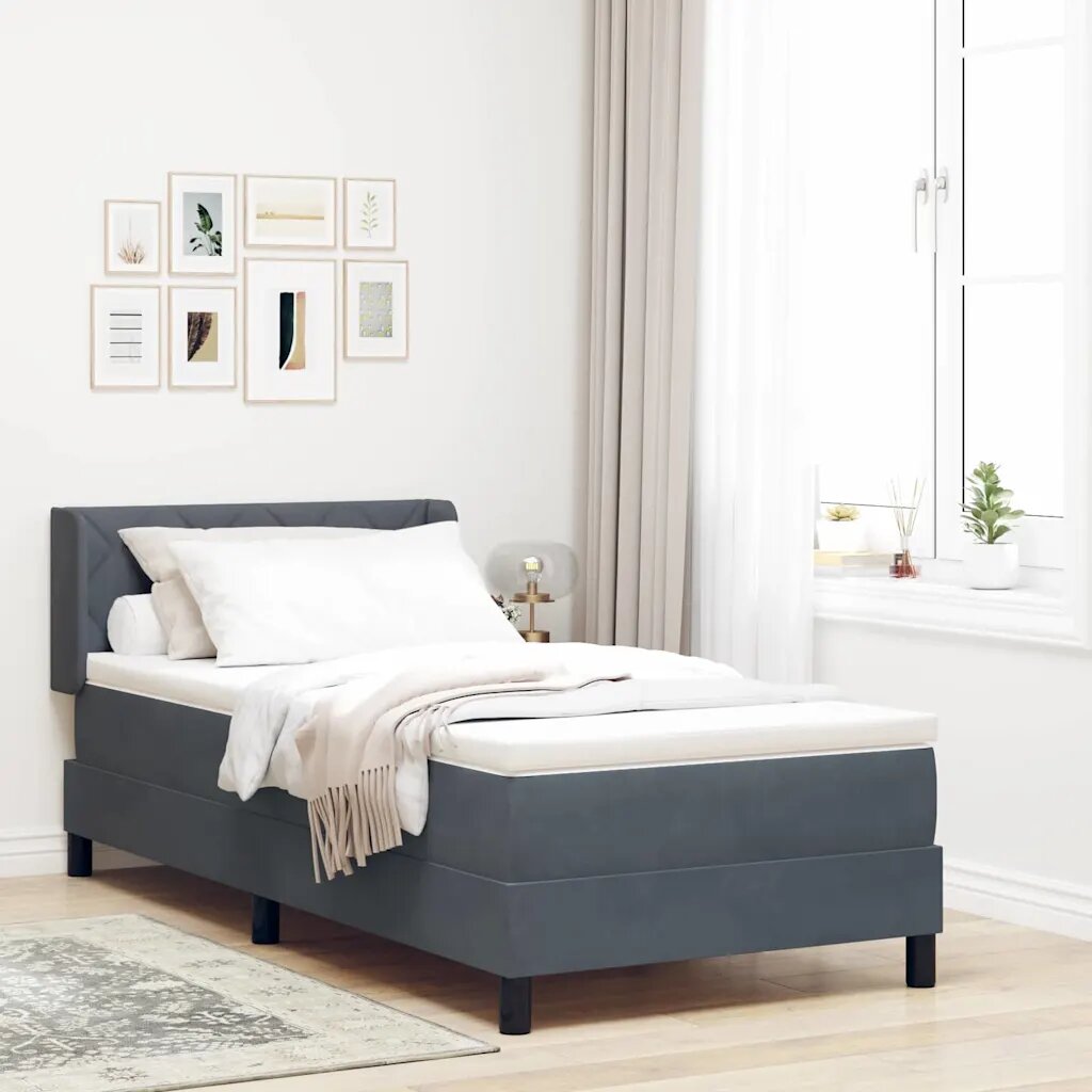 vidaXL Легло с пружинирана основа Тъмен сив 190 x 90 cm Кадифе