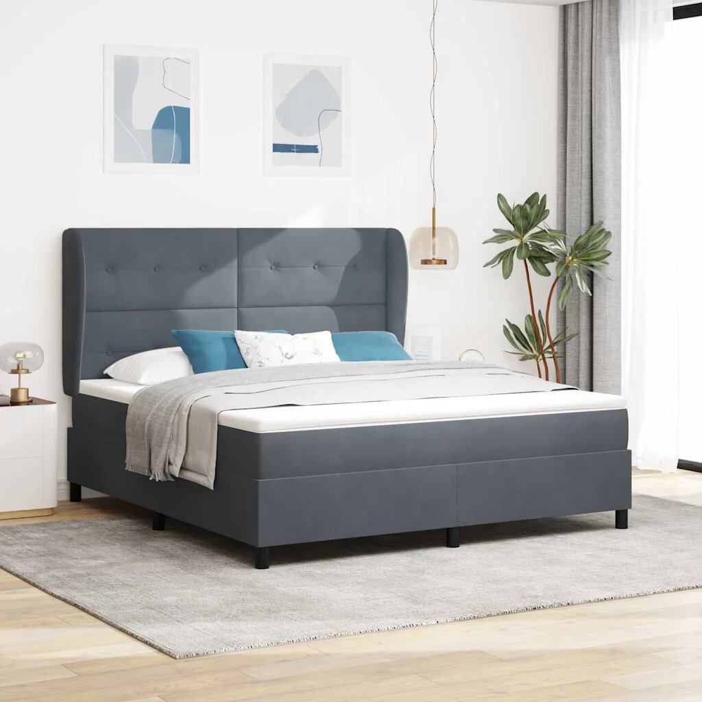 vidaXL Легло с пружинирана основа Тъмен сив 200 x 180 cm Кадифе