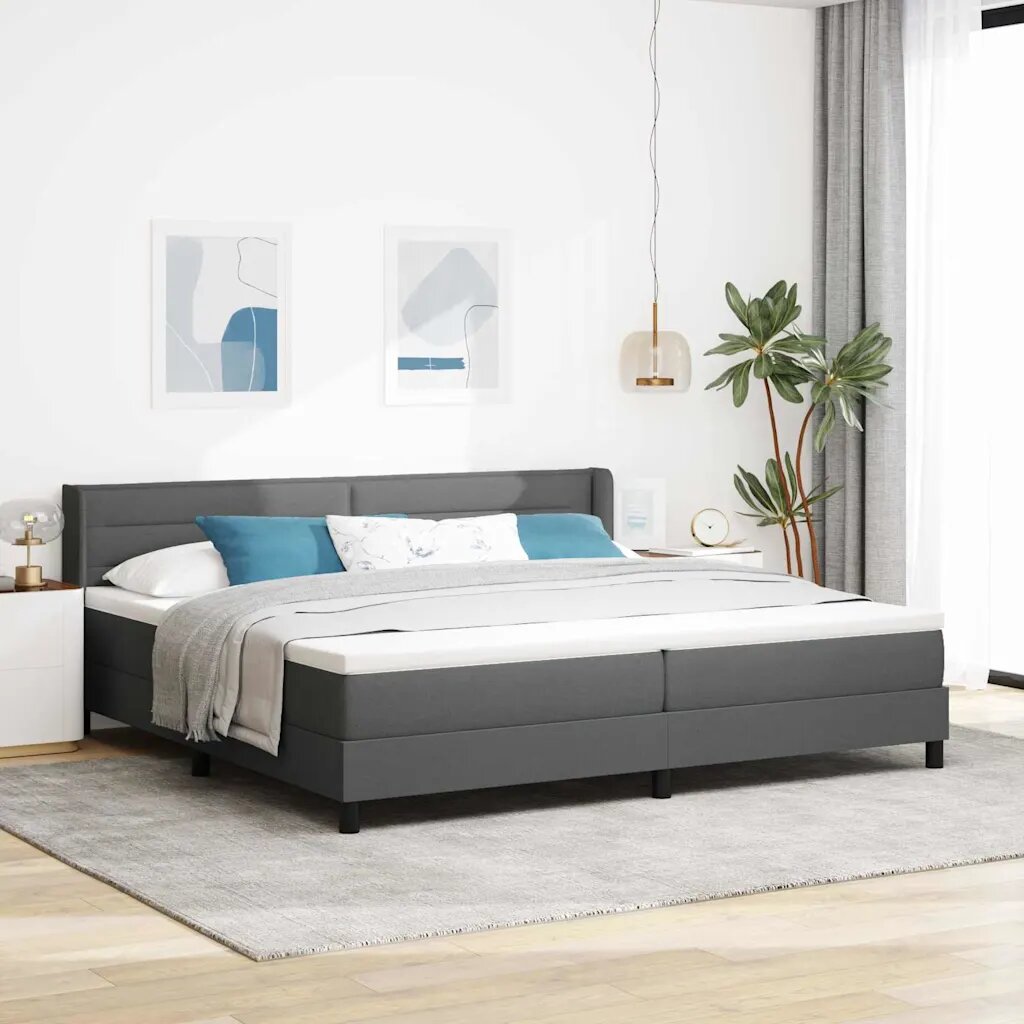 vidaXL Легло с пружинирана основа Тъмен сив 200 x 200 cm текстил