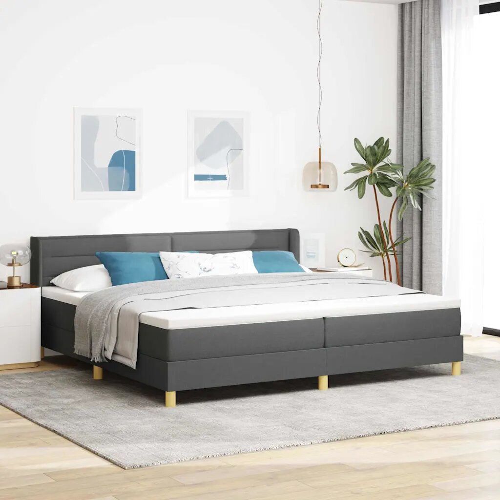 vidaXL Легло с пружинирана основа Тъмен сив 200 x 200 cm текстил