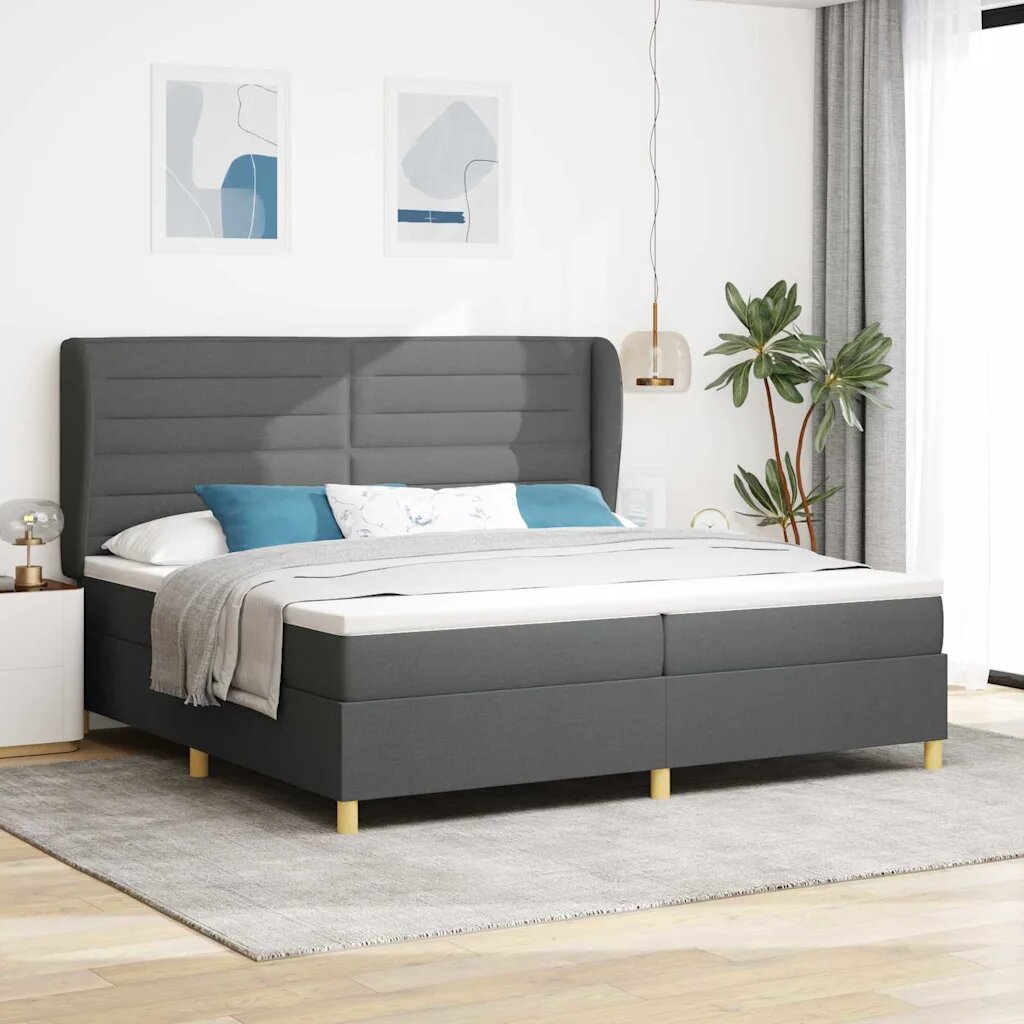 vidaXL Легло с пружинирана основа Тъмен сив 200 x 200 cm текстил