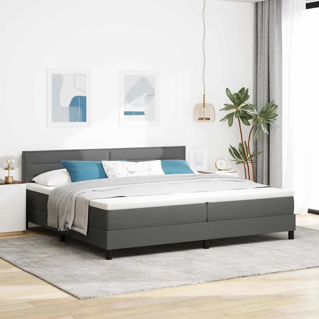 vidaXL Легло с пружинирана основа Тъмен сив 200 x 200 cm текстил