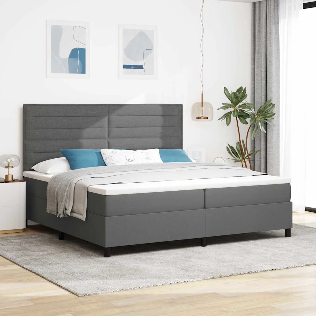 vidaXL Легло с пружинирана основа Тъмен сив 200 x 200 cm текстил