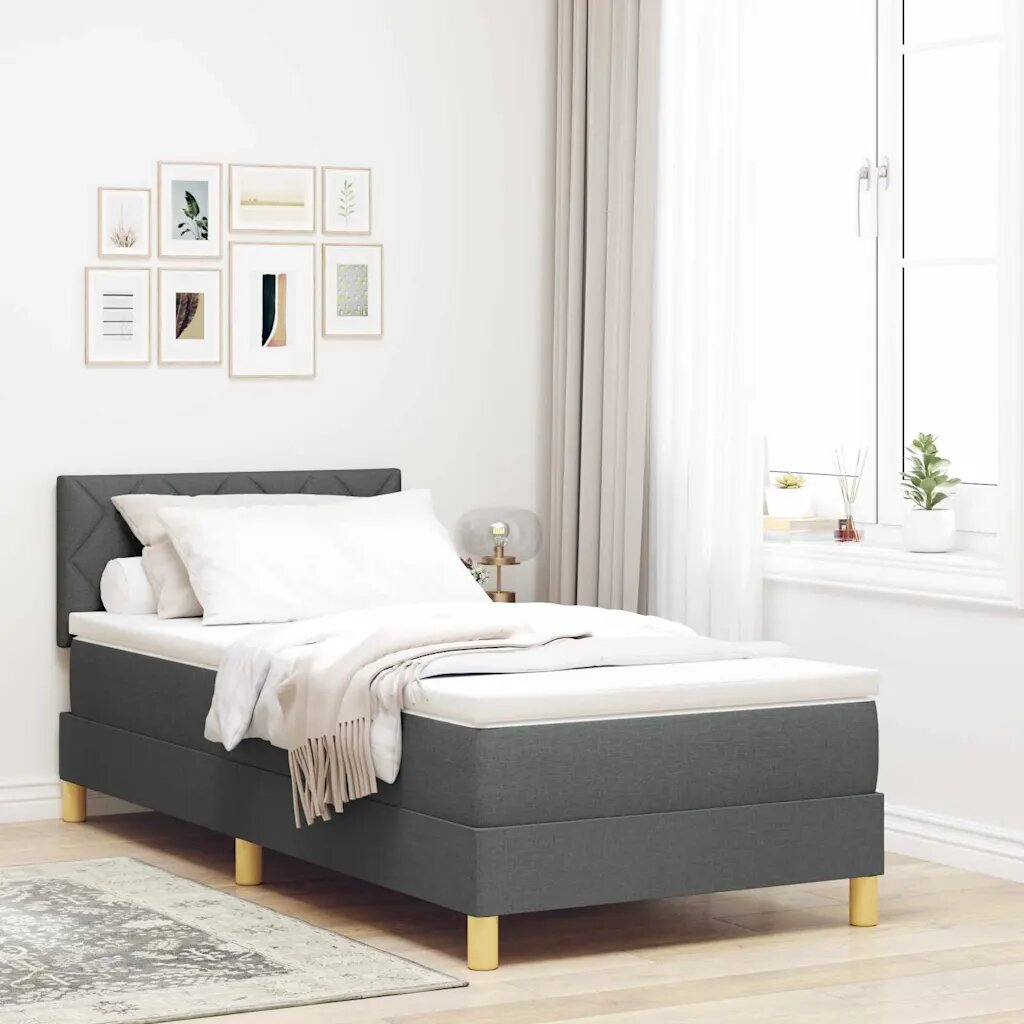 vidaXL Легло с пружинирана основа Тъмен сив 90 x 200 cm текстил