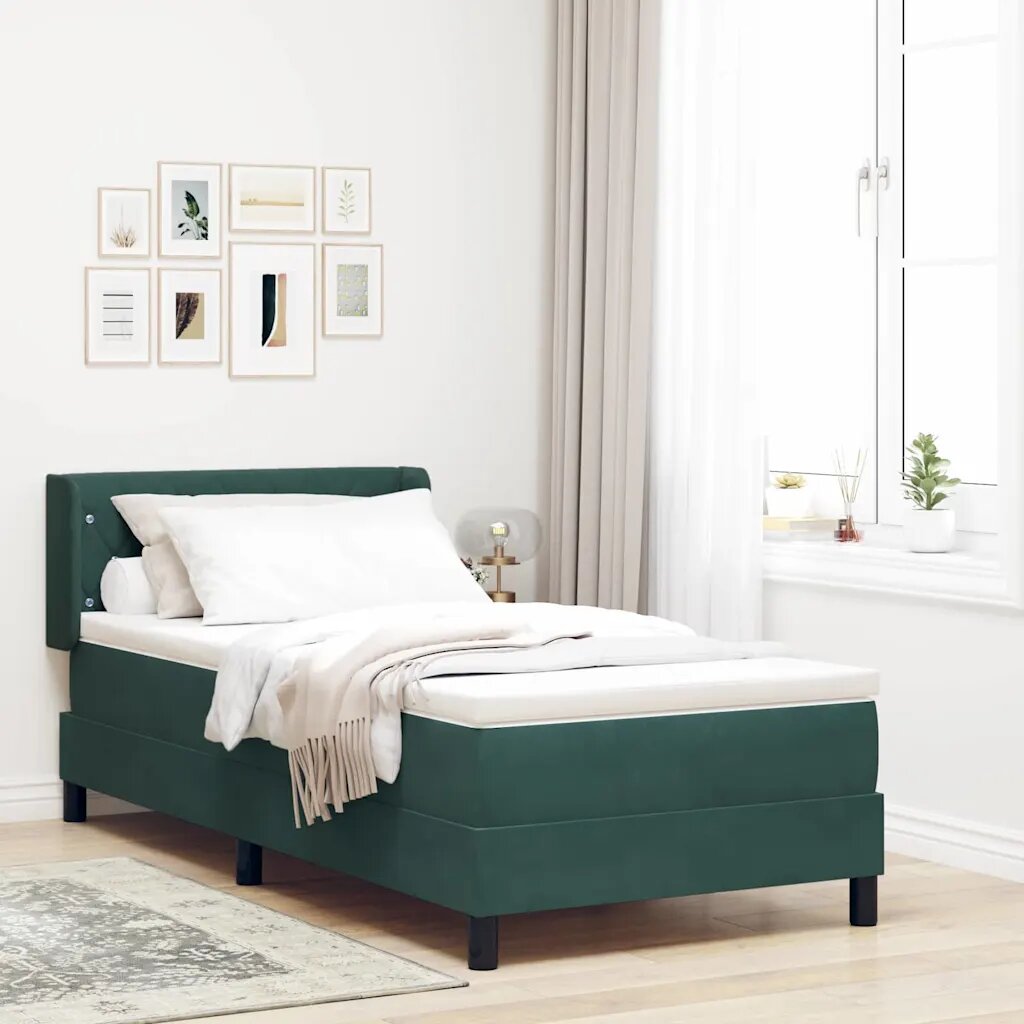 vidaXL Легло с пружинирана основа Тъмен зелен 190 x 90 cm Кадифе