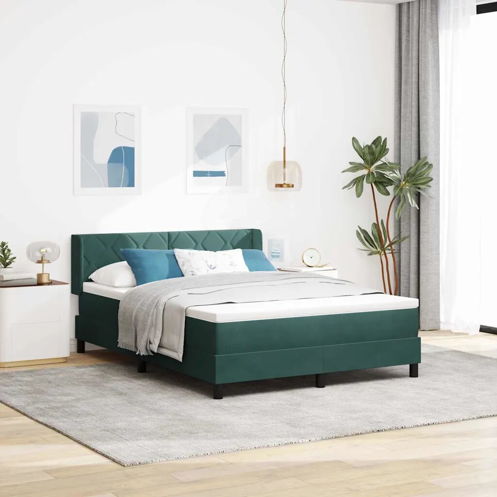 vidaXL Легло с пружинирана основа Тъмен зелен 200 x 140 cm Кадифе