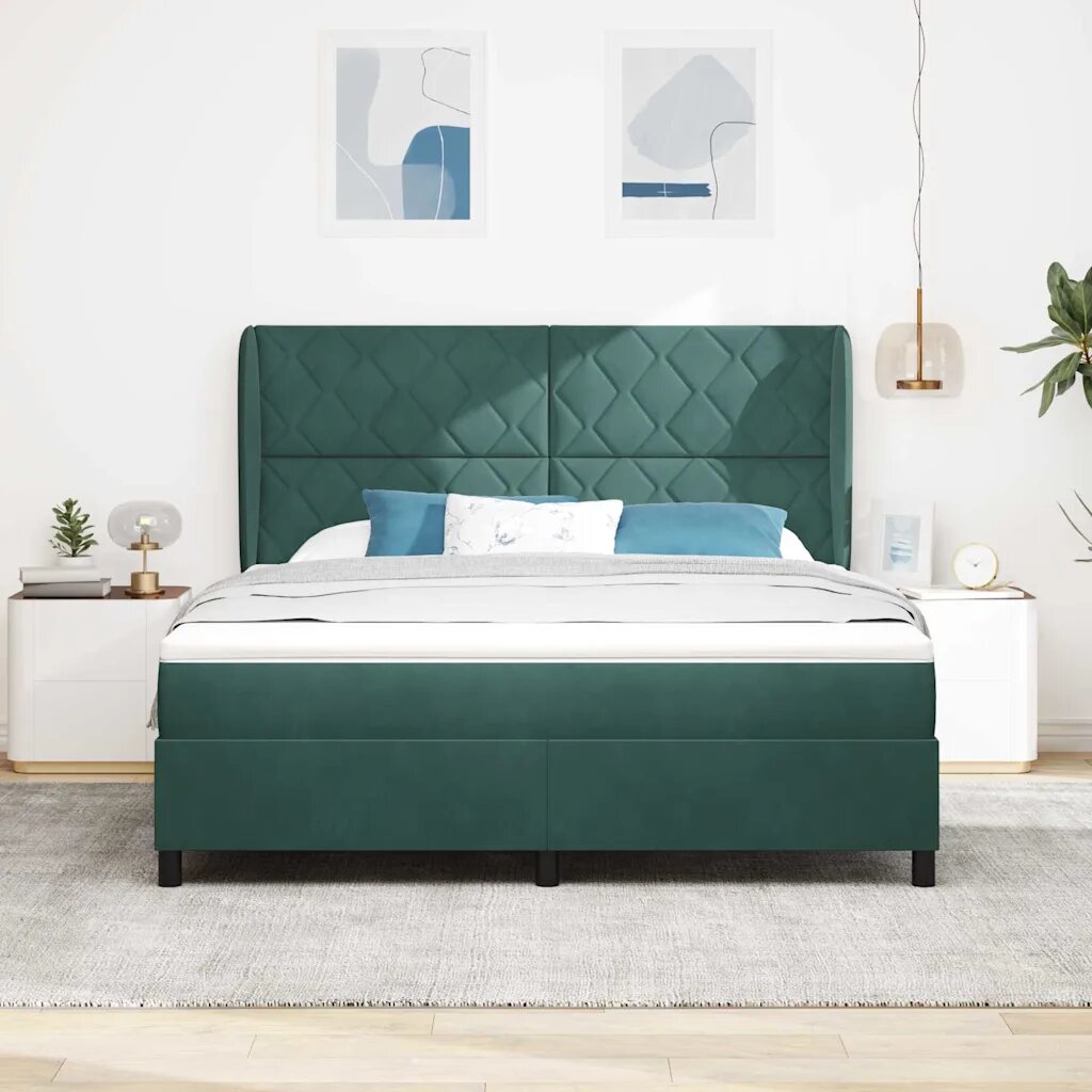 vidaXL Легло с пружинирана основа Тъмен зелен 200 x 180 cm Кадифе