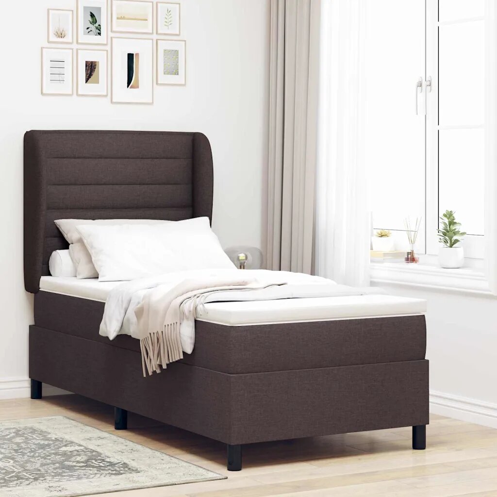 vidaXL Легло с пружинирана основа Тъмнокафяв 90 x 200 cm текстил