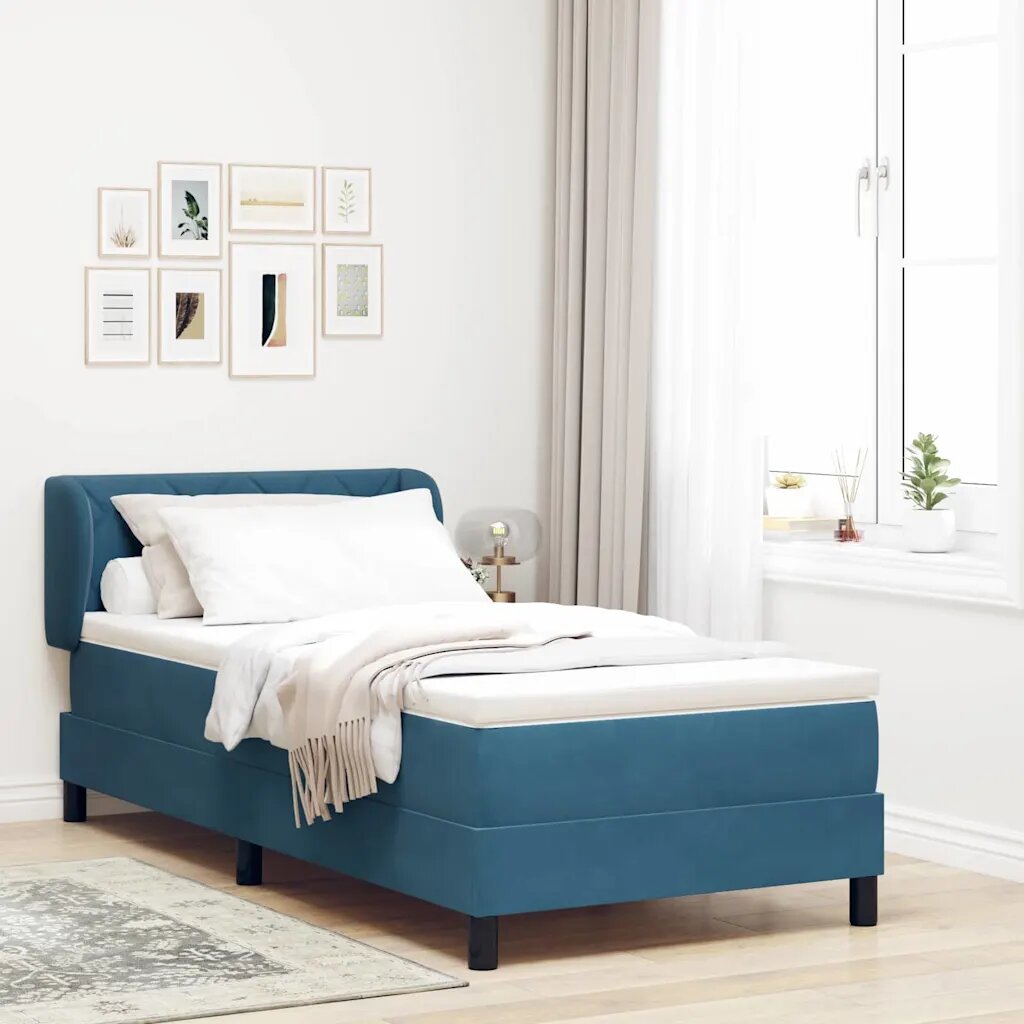 vidaXL Легло с пружинирана основа Тъмносиньо 90 x 190 cm Кадифе
